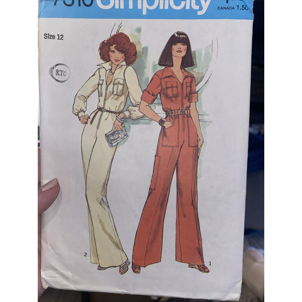 Vintage 70s Simplicity 7310 Jumpsuit Pattern Pockets Zipper Size 12 Cut Complete